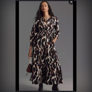 Anthropologie Black and Brown Long Sleeve Dress
